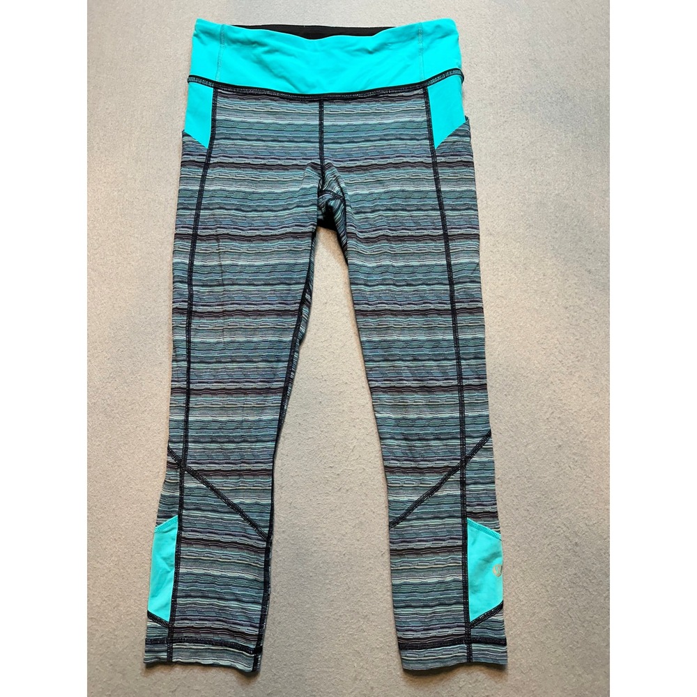 Lululemon Speed Up Crop Leggings Teal Space Dye Stripe Running Pocket Size 6 111